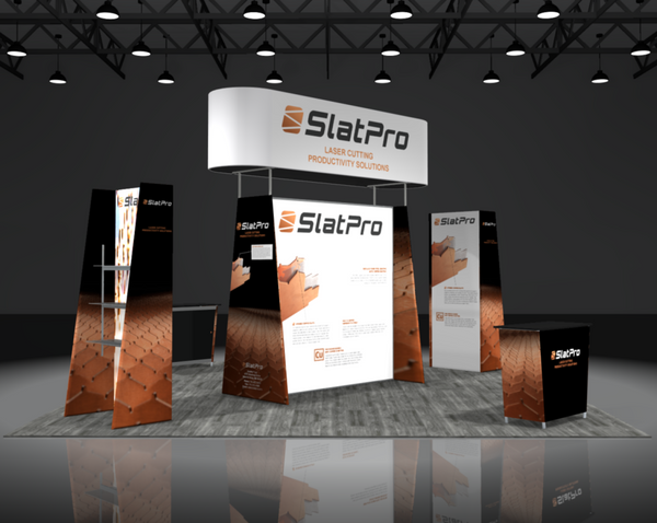 Slatpro Sync 2-in-1 Backlit Hybrid Island Exhibit with black copper panels