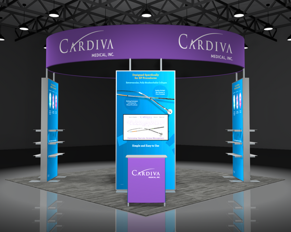 Purple and blue Cardiva Medical Inc Sync 2-in-1 Backlit Hybrid Island Exhibit Kit