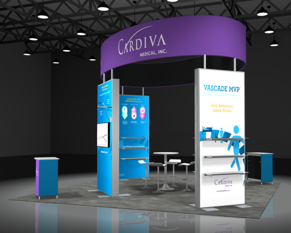 Purple and blue Cardiva Medical Inc Sync 2-in-1 Backlit Hybrid Island Exhibit