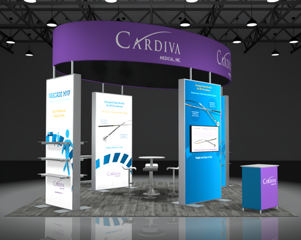 Cardiva Medical Sync 2-in-1 Backlit Hybrid Island Exhibit in purple and blue