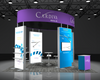 Purple curved overhead banner for Sync 2-in-1 Backlit Hybrid Island Exhibit Kit F by Cardiva Medical Inc