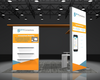 White and orange Sync 2-in-1 Backlit Hybrid Island Exhibit Kit G booth with dynaconnections logo