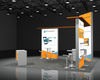 Orange and white Sync 2-in-1 Backlit Hybrid Island Exhibit Kit booth
