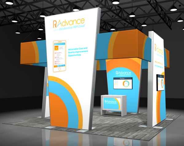 Modern Sync 2-in-1 Backlit Hybrid Island Exhibit Kit with RaAdvance IBM Cloud branding