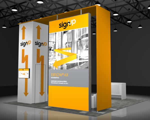 Bright Sync 2-in-1 Backlit Hybrid Island Exhibit with yellow booth