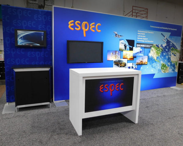 White Sync 2-in-1 Backlit Hybrid Island Exhibit Kit A with espec logo
