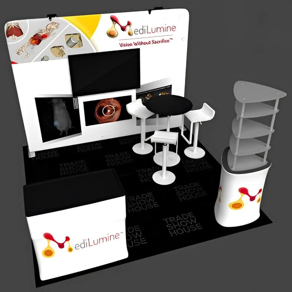 White and black T-Mount VESA Bracket booth with red yellow logo accents