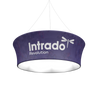 Purple circular hanging display light with Intrado Revolution branding and white dragonfly logo