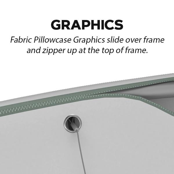 Tapered circle tension fabric hanging sign with top zipper pillowcase graphic