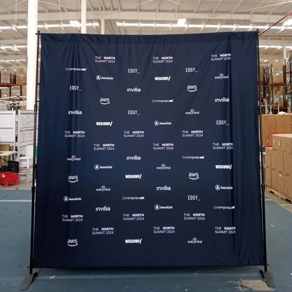 Our Step & Repeat Telescopic Fabric Banner Stand is perfect for trade shows, conferences, weddings, photo shoots