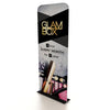 Black and silver Glam Box banner stand with gold logo for yearly beauty boxes