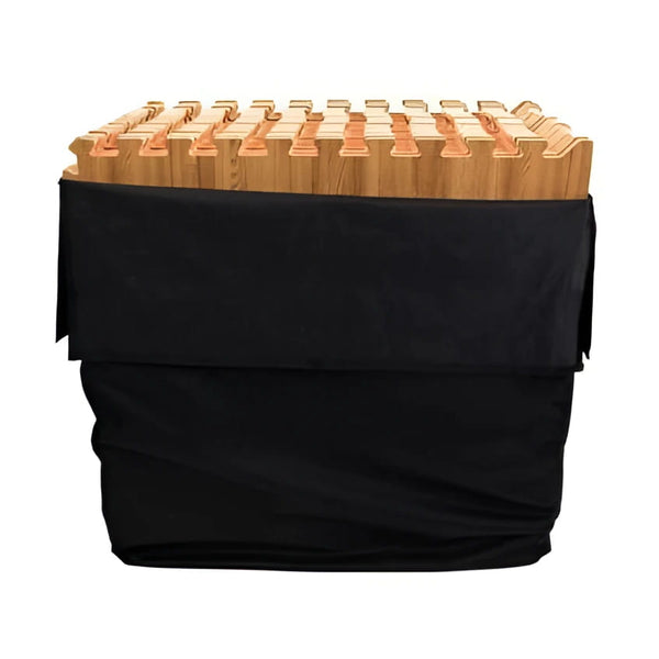 Wooden massage tool with black fabric cover in nylon carry bag