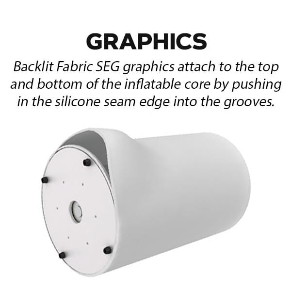 White inflatable core with black silicone fasteners in Triangle Backlit Counter