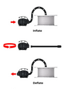 Black grenade-shaped air pump with silver tubing for Triangle Backlit Inflatable Counter