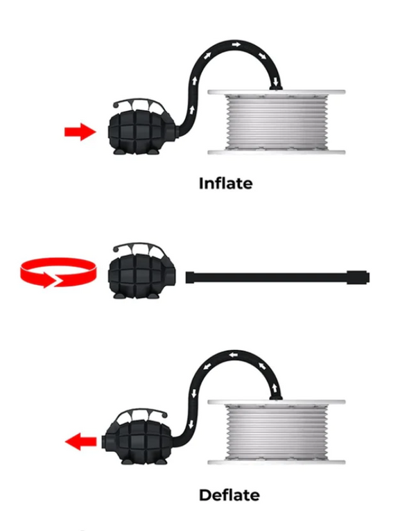 Black grenade-shaped air pump with silver tubing for Triangle Backlit Inflatable Counter