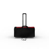 Black and red rolling duffel bag with retractable handle for trolley cart