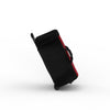 Black rolling suitcase with red panels for nylon padded trolley cart