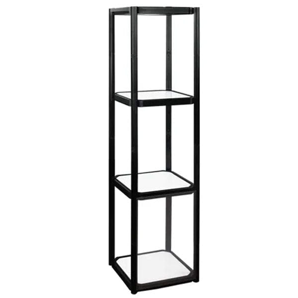 Black metal Twist-Lock showcase tower with 4 glass shelves