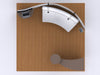 Curved white reception desk with silver frame in 10x10 VHE-Modular Exhibit Kit