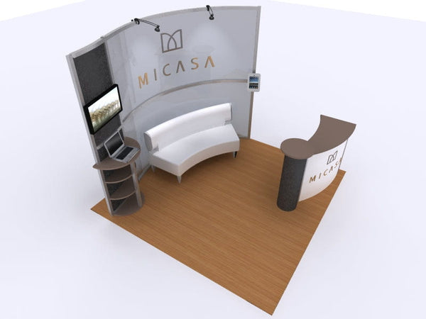 White curved sofa in sleek modern VHE-Modular exhibit kit
