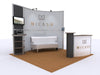 White curved 10x10 VHE modular inline booth with MiCasa logo