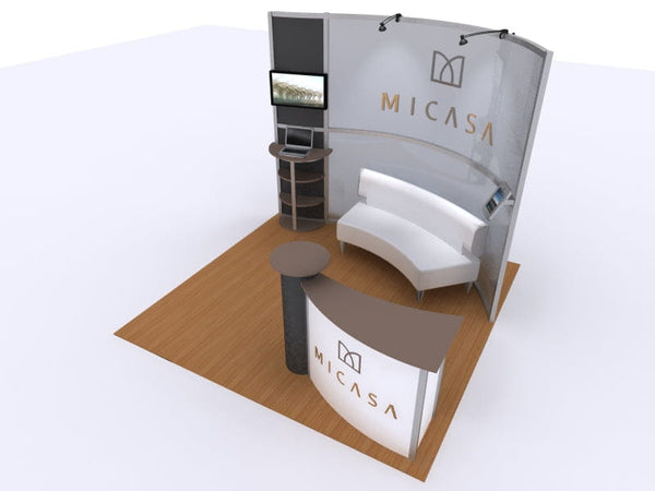 White curved sofa in 10x10 VHE-Modular Inline Exhibit Kit 16