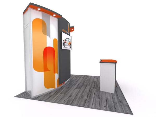Curved 10x10 VHE-Modular Inline Exhibit Kit 08 with geometric panels