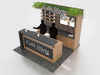 Wooden and black countertop coffee kiosk with caffe d’arte branding in 10x10 VHE-Modular Inline Exhibit Kit 15a