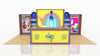 Vibrant blue Milagro Tequila bottle on arched backdrop in 10x10 VHE exhibit kit