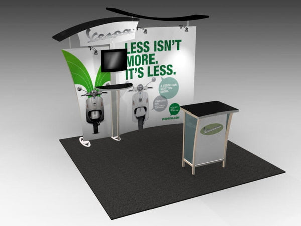 Vespa scooter booth with green white graphics in 10x10 VHE modular kit