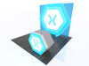 Blue and white hexagonal Xamarin display units with glowing x logo in 10x10 VHE kit
