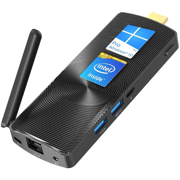 Black Intel NUC Mini PC with textured surface, Windows 10 Pro, USB ports
