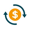 Orange dollar sign icon with teal cycle arrows for Wire Transfer