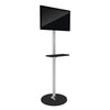 X1 Freestanding TV Stand with black flat-screen TV on silver metallic base