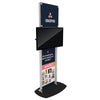Asana-branded X6 freestanding TV stand with black screen and navy panels