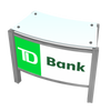 TD Bank green and white logo sign on curved metallic frame in XRC2 Backlit Locking Storage Counter