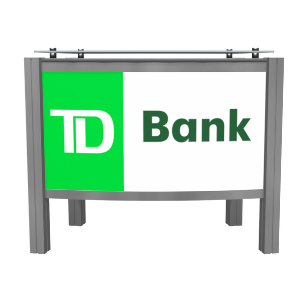 TD Bank green and white logo sign on XRC2 Backlit Locking Storage Counter