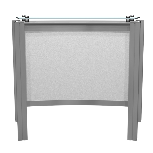 Silver-framed XRC2 backlit locking storage counter with frosted glass panel