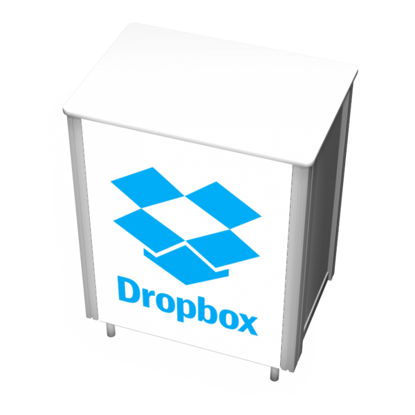 White Dropbox display box with blue logo in XRC4 Backlit Locking Storage Counter