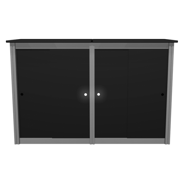 Black sliding glass cabinet with silver frame in XRC9 Backlit Storage Counter
