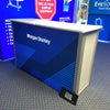 Blue and white striped XRC9 Backlit Storage Counter with Morgan Stanley branding