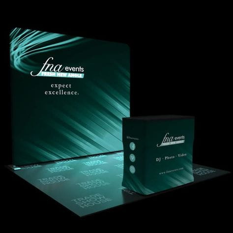 Our 10ft Backlit Tension Fabric Display Kit is an ultra-bright and vivid portable backlit trade show display