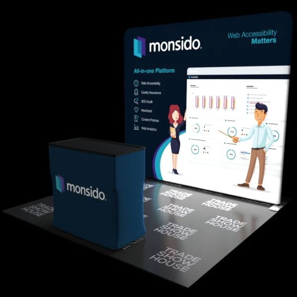 Our 10ft Backlit Tension Fabric Display Kit is an ultra-bright and vivid portable backlit trade show display