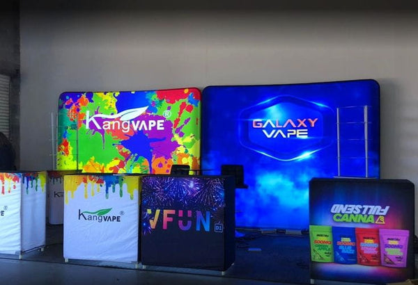 Our most popular 10ft Backlit Tension Fabric Display is an ultra-bright and vivid portable backlit trade show display
