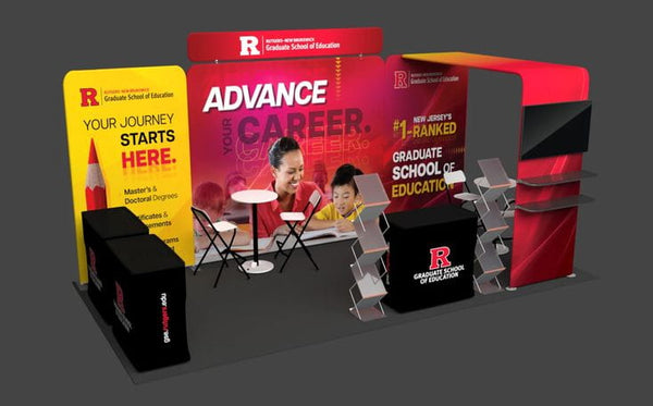 Our most popular 10ft Backlit Tension Fabric Display is an ultra-bright and vivid portable backlit trade show display