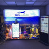 Our most popular 10ft Backlit Tension Fabric Display is an ultra-bright and vivid portable backlit trade show display