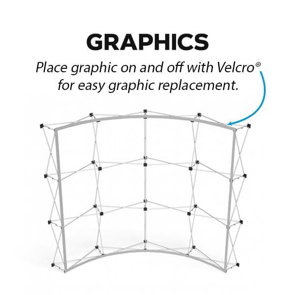 10ft curved pop-up fabric display podium kit with silver metallic frame