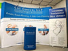 Our 10ft Curved Pop Up Fabric Display Table Kit includes a 6ft or 8ft fitted style cover to match your and black nylon