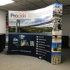 Our 10ft Curved Pop Up Fabric Display Table Kit includes a 6ft or 8ft fitted style cover to match your and black nylon