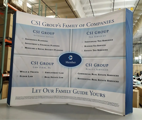 Our 10ft Curved Pop Up Fabric Display Podium Kit includes a hard shipping case with wheels that can be used as podium